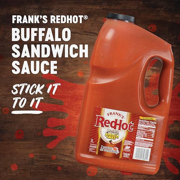 FRANK’S REDHOT BUFFALO SANDWICH SAUCE, 1 GAL – ONE GALLON JUG OF THICK BUFFALO SANDWICH HOT SAUCE, BEST FOR TOPPING SANDWICHES, BURGERS AND MORE