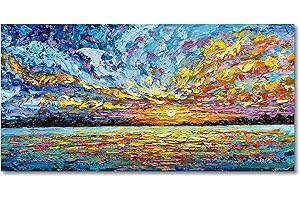 Limiyer Art 30x60 Inch Hand-Painted Sea Sunrise Landscape Modern Abstract Oil Painting Large Canvas Art Hall Bedroom Office Wall Decoration