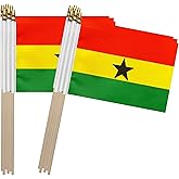 TSMD Ghana Stick Flag Ghanaian Small Mini Hand Held Flags,5x8 Inch,12 Pack