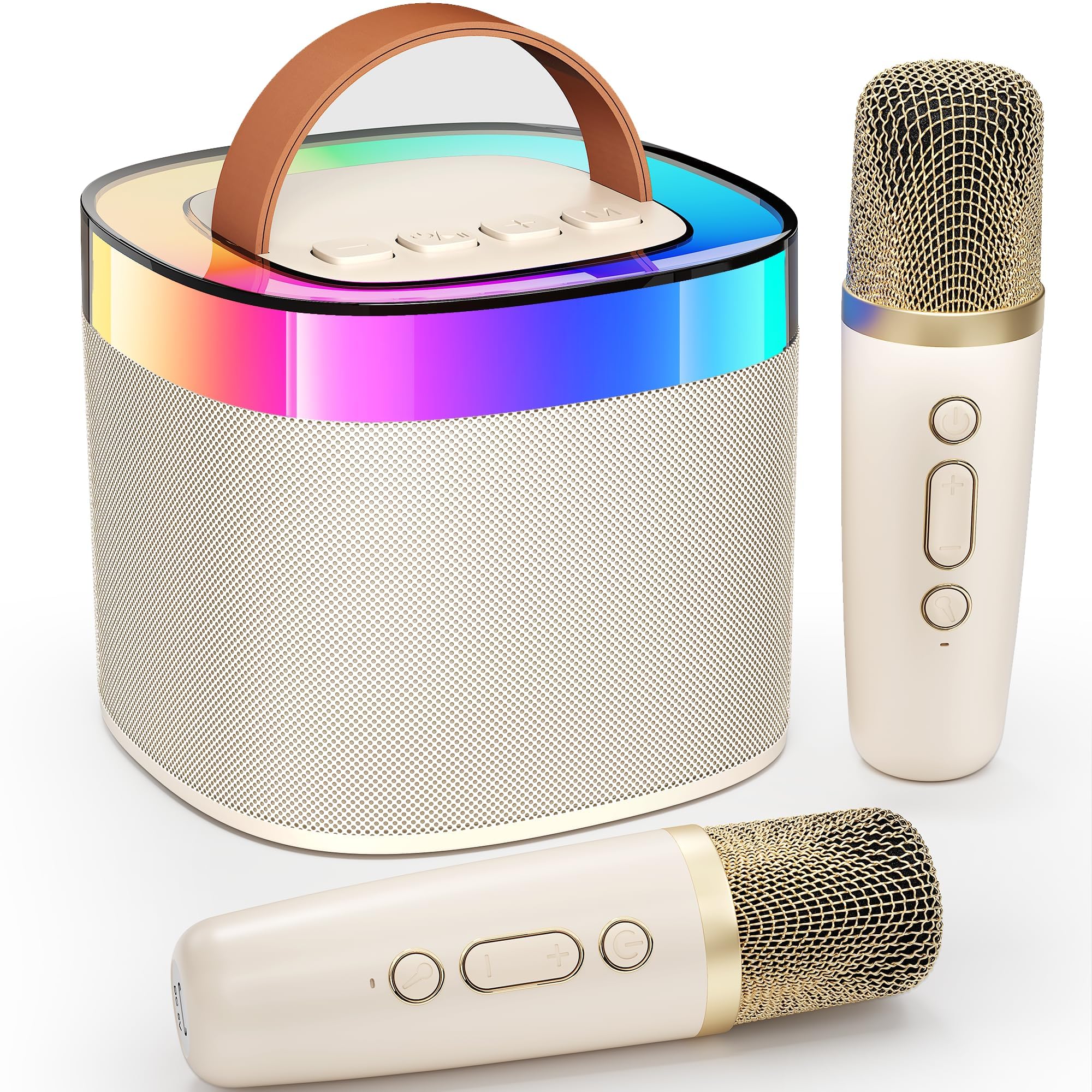 Ankuka Bluetooth Portable Karaoke Machine, Bluetooth Karaoke Speaker with 2 Microphones, Pickups and Party LED Lights, Gifts for Friends, Black