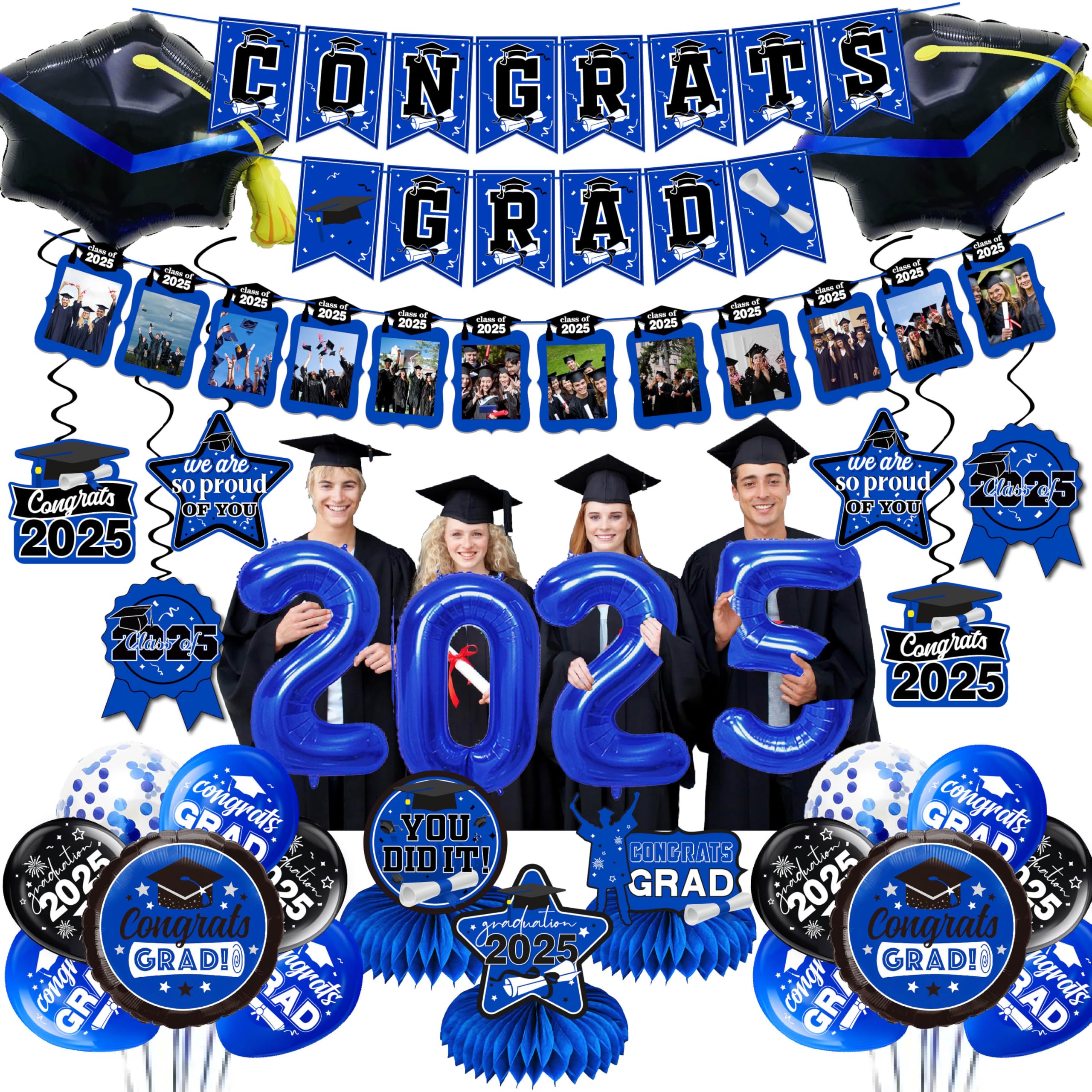 Graduation decorations class of 2025,32 inch blue balloons of number ...