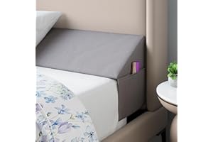 BEKWEIM Wedge Pillow Headboard Bed Gap Filler Queen - Headboard Pillow Queen Size 60 X 10 X 6 - Long Pillow for Bed Wedge Gap Filler with Large Pocket for Bed Accessories - Mattress Gap Filler (Grey)