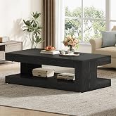 Tribesigns Coffee Table for Living Room, 47.24" Center Tea Table | Farmhouse 2-Tier Wood Cocktail Table with Storage, Rectangle Living Room Tables, Elegant Black