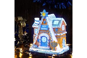 Fovths Hanukkah House Resin Tabletop Decor White and Blue Hanukkah LED Tabletop Decor Hanukkah House Centerpieces for Hanukkah Party Supplies Home Decor