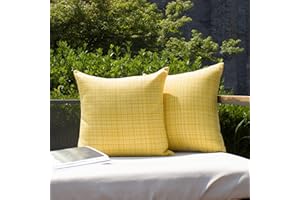 K KEVIN TEXTILE Kevin Textile Pack of 2 Decorative Outdoor Waterproof Throw Pillow Covers Stripe Square Pillowcases Modern Cushion Cases for Patio Couch Bench 18 x 18 Inch Yellow