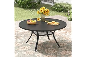 ARKOST 47.2" Patio Dining Table for 6, Round Outdoor Metal Dining Table with Umbrella Hole for Lawn Garden Backyard, Black