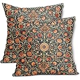 aportt Vintage Floral Pillow Covers 18X18 Inch Set of 2 Burnt Orange Flowers Botanical Decorative Square Pillow Cases Navy Blue Art Cushion Case Farmhouse Home Decor for Sofa Couch Bedroom Outdoor