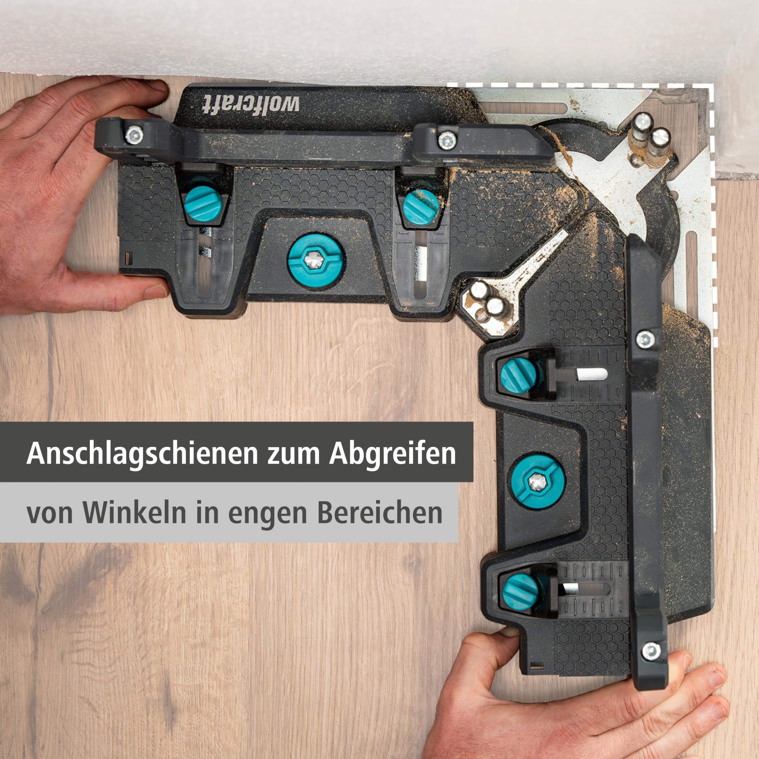 wolfcraft Schmiege und Gehrungsschneidlade PRO - 6956000-2-in-1 Gehrungslade zum Schneiden von bis zu 120 mm hohen Fußleisten & Sockelleisten und Ausmessen von Raumwinkeln 4