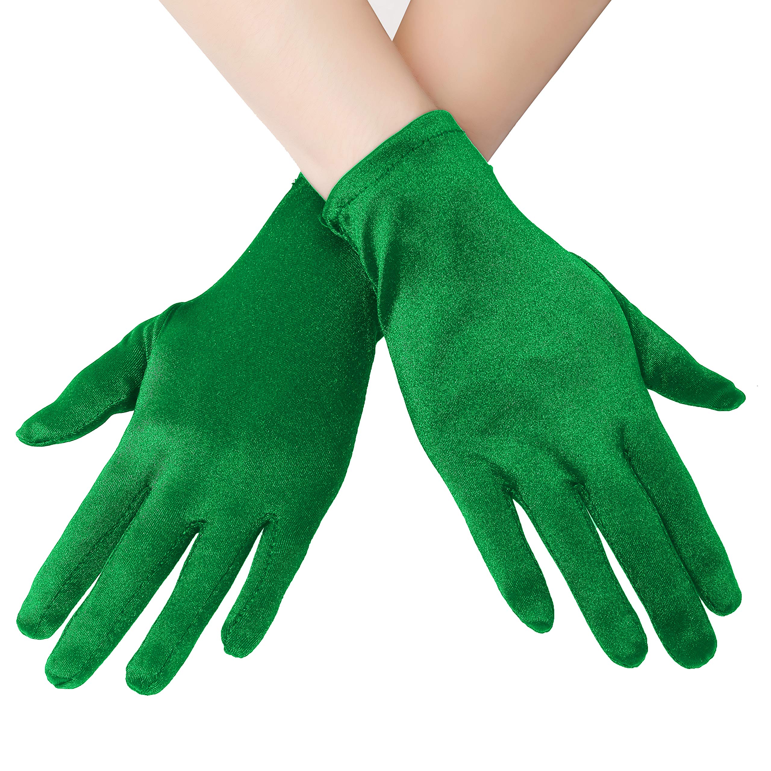 EORUBE Short Opera Satin Gloves for Women Wrist Length Banquet Gloves Tea Party Halloween Costume (Smooth 8.6" - Green)