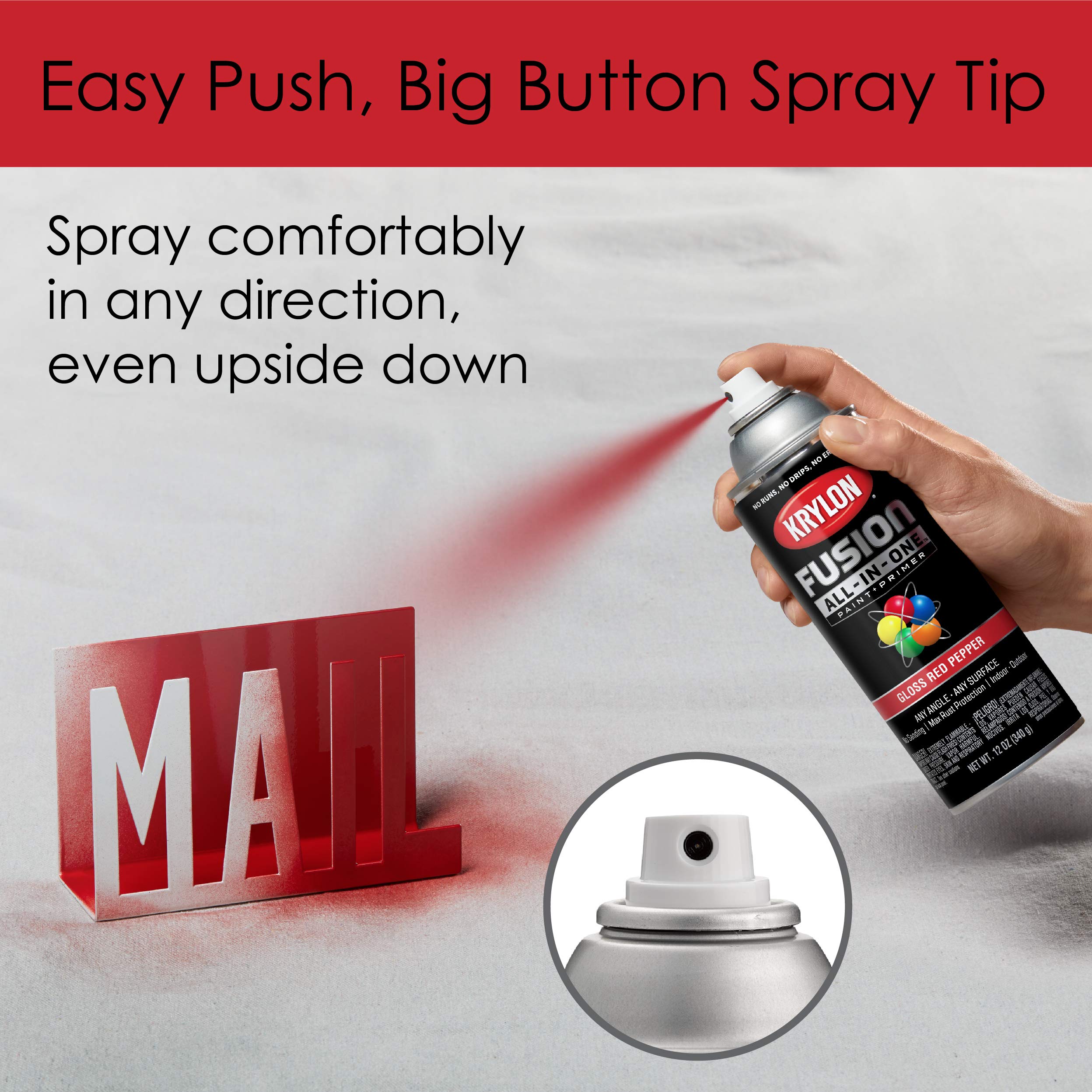 Krylon Fusion All-In-One Adhesive Spray Paint for Indoor/Outdoor Use, 12 oz, Red Pepper