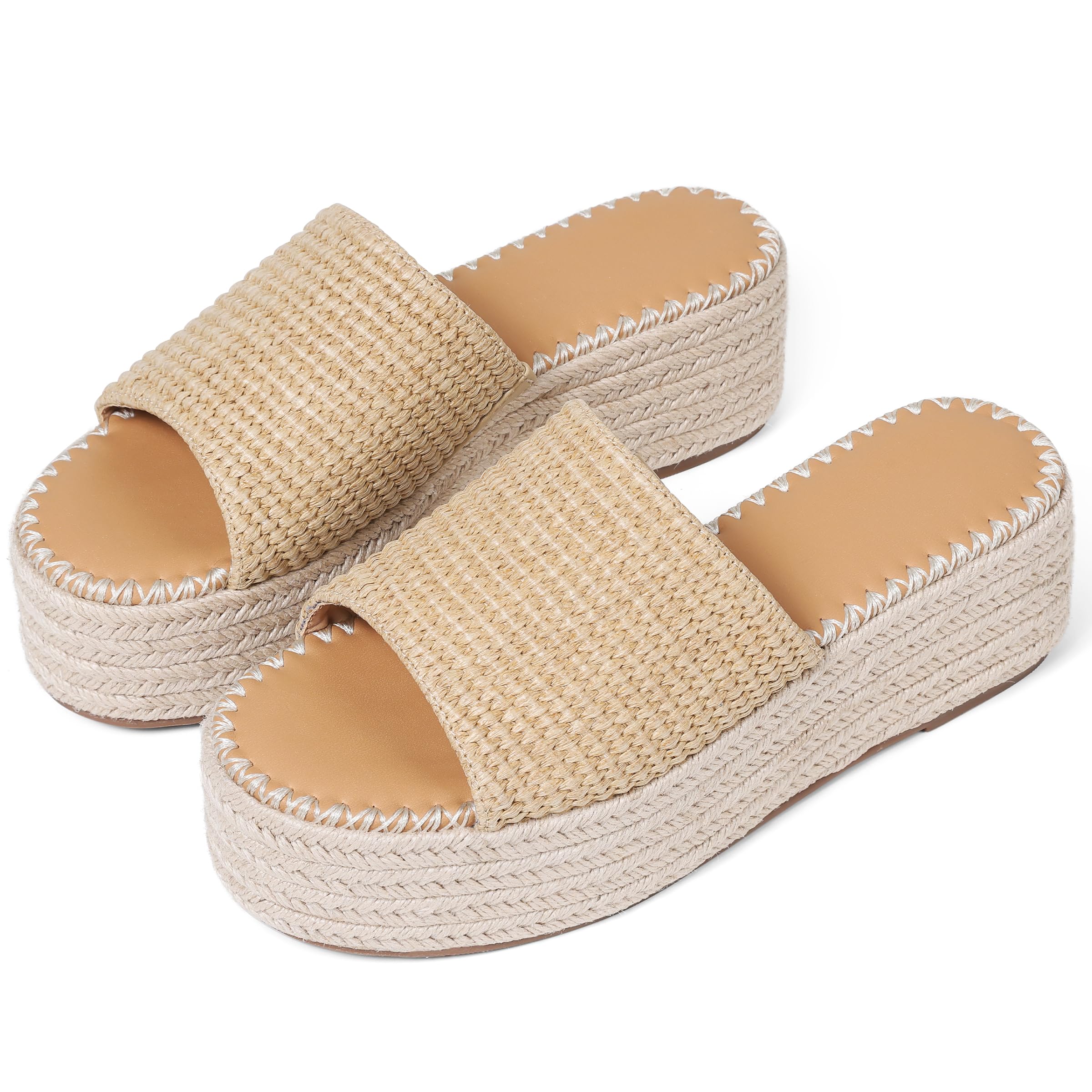 Photo 1 of VOMIRA Platform Sandals Women Espadrille Wedge Sandals for Women Open Toe Slip On Flatform Straw Slide Sandals Summer Beach Sandals Bohemia Dressy Sandals