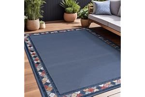 Beverly Rug Outdoor Rug 5x7 Modern Bordered Area Rugs for Indoor and Outdoor Patio Easy to Clean Non Shedding Living Room Porch Garden Washable Outside Carpet (5 x 7 Blue)