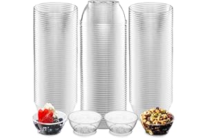 Clear Mini Plastic Bowls - (Bulk 100 Pack) 6 Oz Premium Hard Plastic Dessert Bowls for Serving, Weddings, Catering, Parties, 