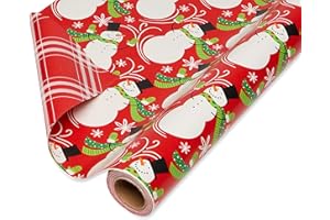 American Greetings Jumbo Reversible Christmas Wrapping Paper Roll, Red and White Holiday Gift Wrap (175 sq. ft., 1 Extra Large Roll-30 in. x 70 ft.) Plaid and Snowmen