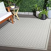 SAFAVIEH Washable Rug Outdoor Terrace Collection - 6'7" Square, Grey & Ivory, Non-Shedding & Easy to Clean, Ideal for Patio, 