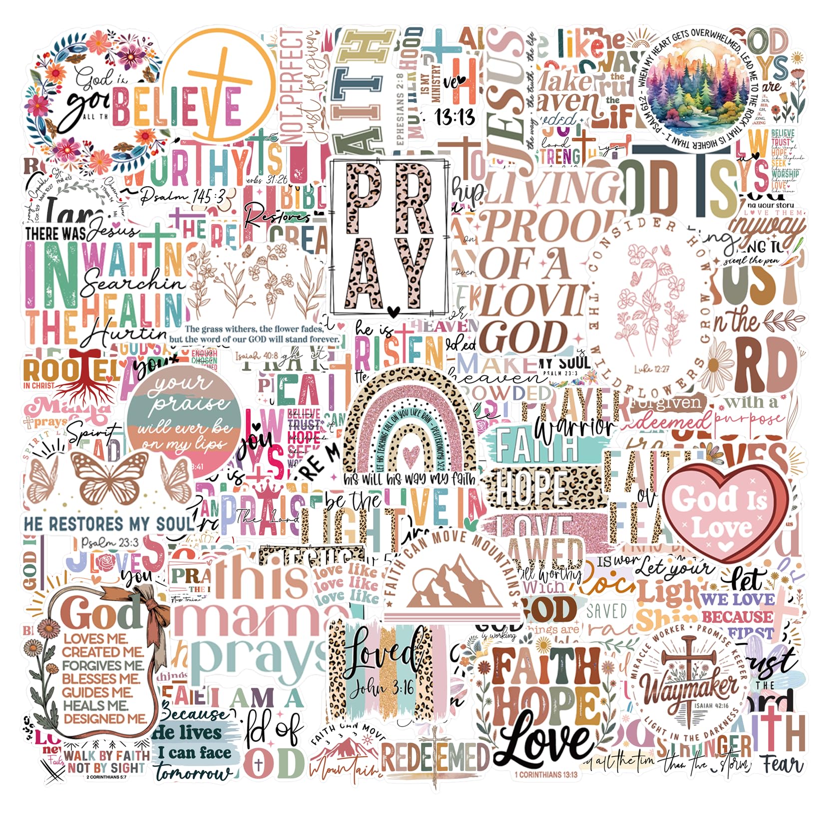 Photo 1 of 144 Pcs Waterproof Christian Stickers for Water Bottles Journaling Prayer Board, Boho Style Vinyl Biblical Christian Stickers, Spiritual Religious Gifts for Kids, Teens, Women, Adults (God144) 5 PACK