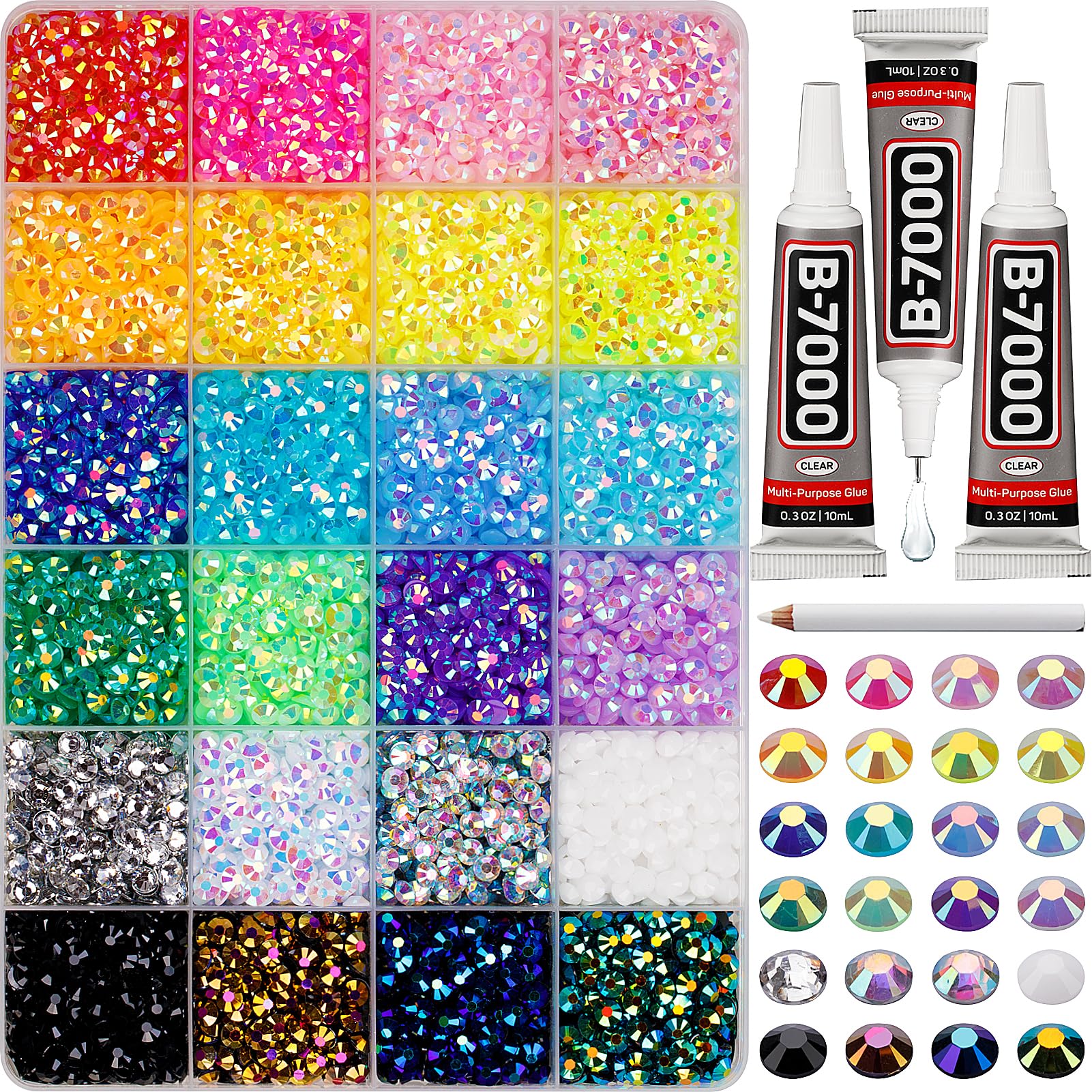 Photo 1 of 8500Pcs Resin Jelly Rhinestones for Crafting Bedazzling, Multi Color 5mm Flatback Gems for Clothing Crafts Tumblers Shoes Cups Decoration, Flat Back Colorful Bedazzle ab Jewels with b7000 Jewelry Glue