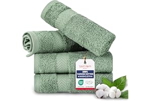 TEXTILOM Washcloths for Body and Face – Hotel and Spa Quality & Soft & Absorbent & Quick Dry Wash Cloths for Your Body – 100% Turkish Cotton Wash Clothes Towel Set of 4 (13 x 13 inches) - Green