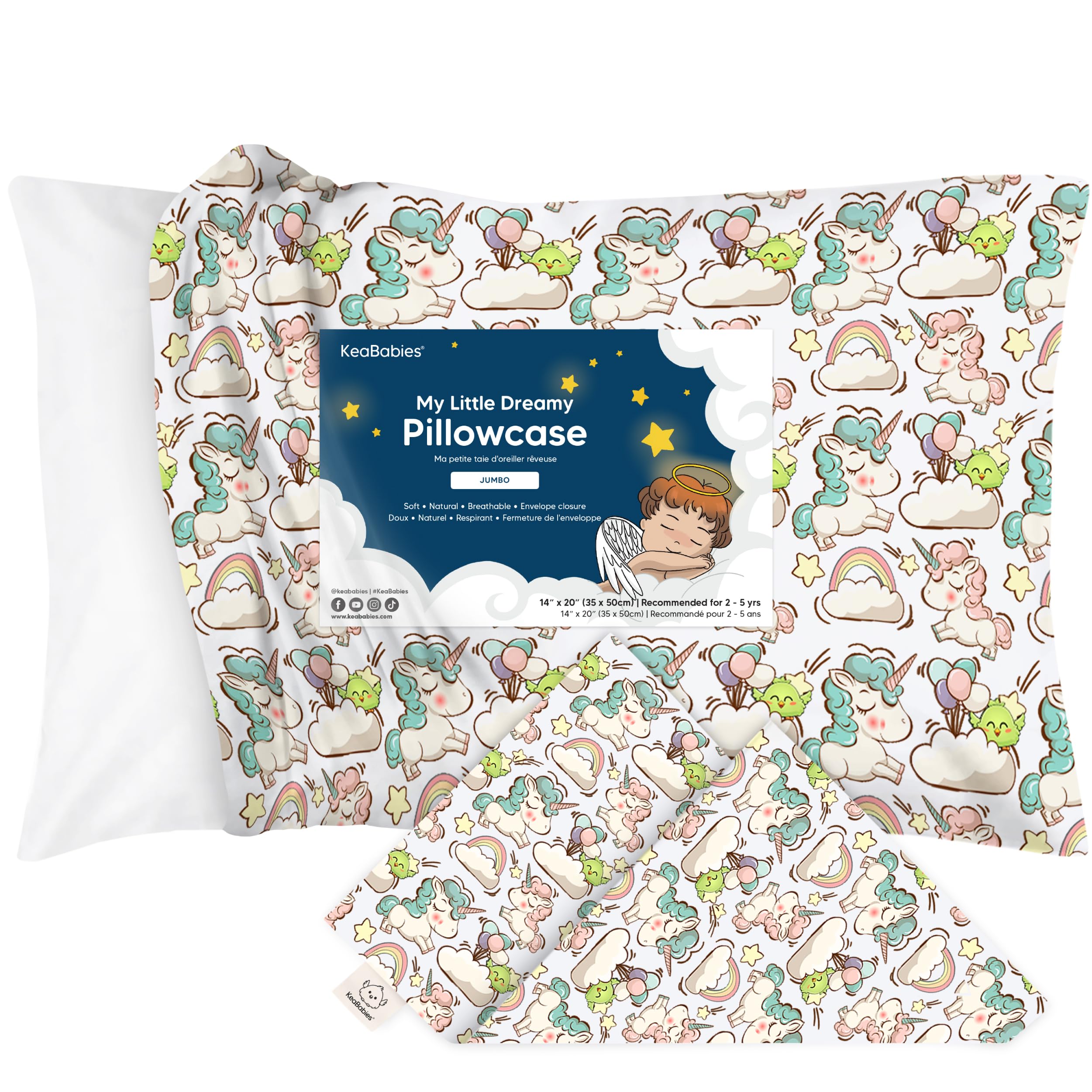 Photo 1 of 1pc---KeaBabies Toddler Pillowcase 13"x18" - Organic Cotton Toddler Pillowcase for Kids,Boys,Girls,Soft & Durable Cotton Cover for Miniature Sleepy Pillows,Cute Colors,Pillow Sold Separately(Unicorn Dreams)