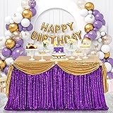 9ft Purple Table Skirts for rectangle Sequin Table