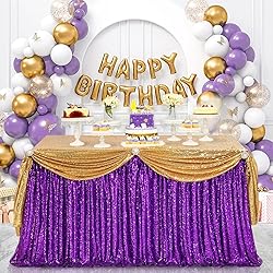 14ft Purple Sequin Table Skirt Sparkle Party Table