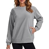 MAGCOMSEN Women's Sweatshirts Fleece Lined Pullover Crewneck Cotton Casual Winter Warm Tops with Zip Pockets