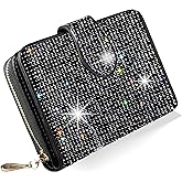 LIFUTOPIA Bling Rhinestone Small Womens Wallet Girls Clutch Artificial Diamond Purse Credit Card ID Coin Holder W/Zipper Black