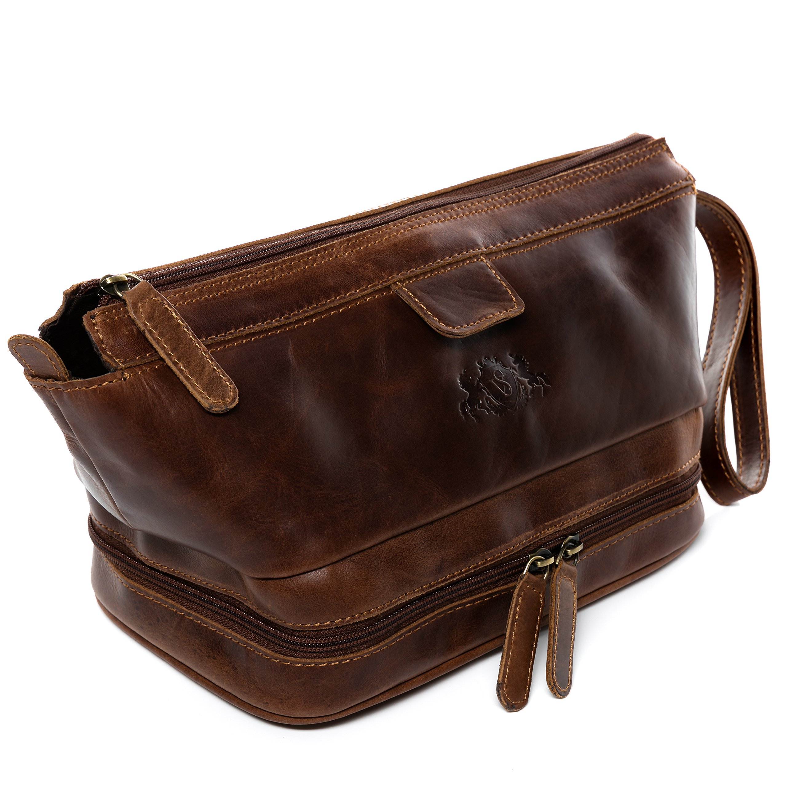 SID & VAIN wash Bag Nottingham Large Travel Overnight Wash Gym Shaving Bag for Men's Or Ladies Real Leather Toiletry Bag Leather Bag Men