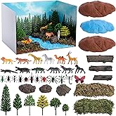 codree 65 Pcs Jungle Diorama Kit Habitat Project Box Set, Cardboard Diorama Box Animals Model Scenery Kit, Animal Figurines Rainforest Diorama Supplies for DIY Crafts Birthday Gifts Party Favor
