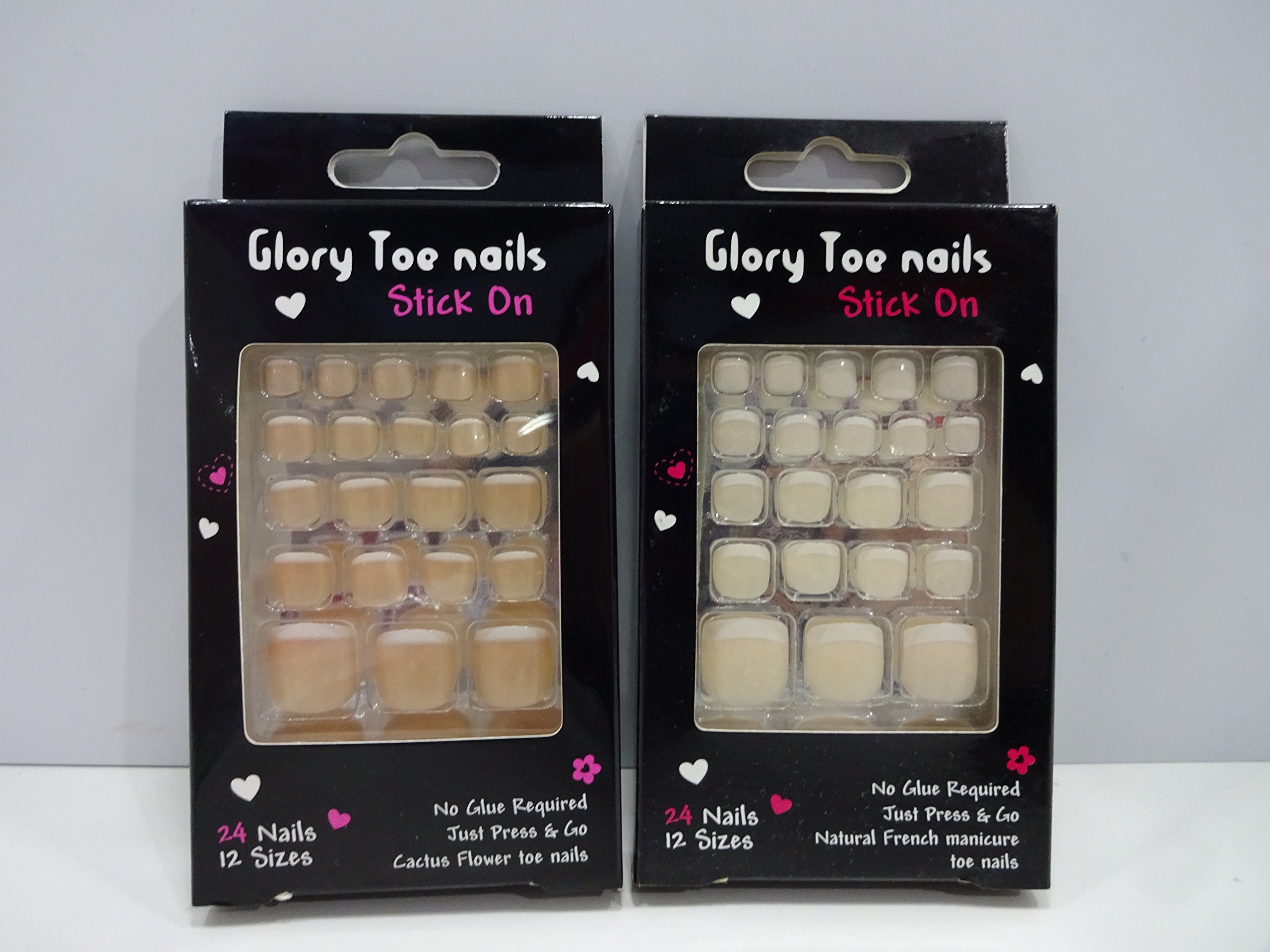 2 X 20 NATURAL FRENCH STICK ON TOENAILS NO GLUE REQUIRED + FREE GLITTER EYELINER X 2 NAIL PACKS