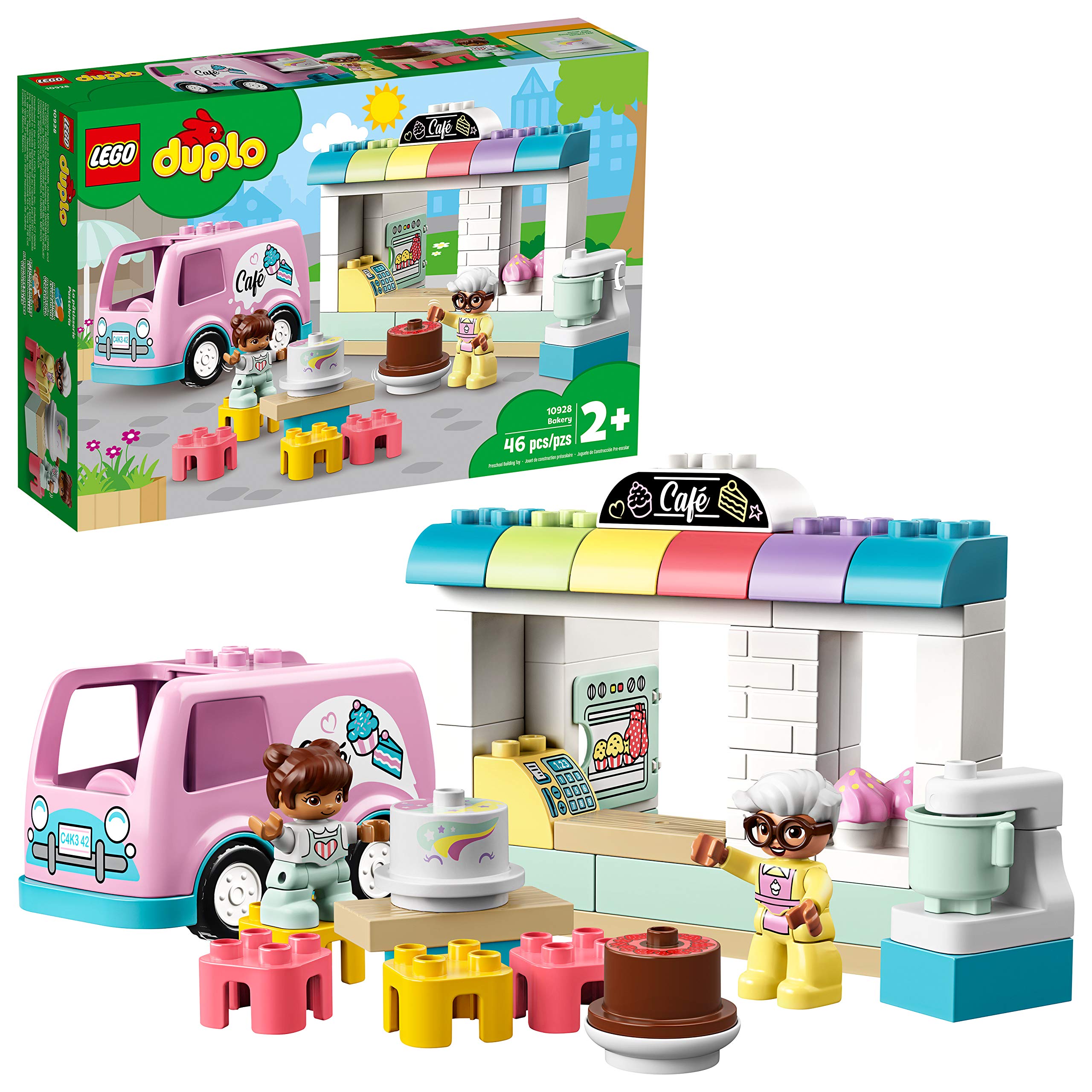 LEGO 10928 DUPLO Town Bakery Playset with Cafe Van, Cakes and Cupcakes, Large Bricks for Toddlers 2 Year Old