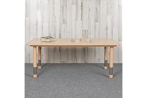 EMMA + OLIVER Adjustable Kids Activity Table for Home Use, Height-Adjustable Classroom Table for Kids, 23.625" W x 47.25" D x 14.5-23.5" H, Natural