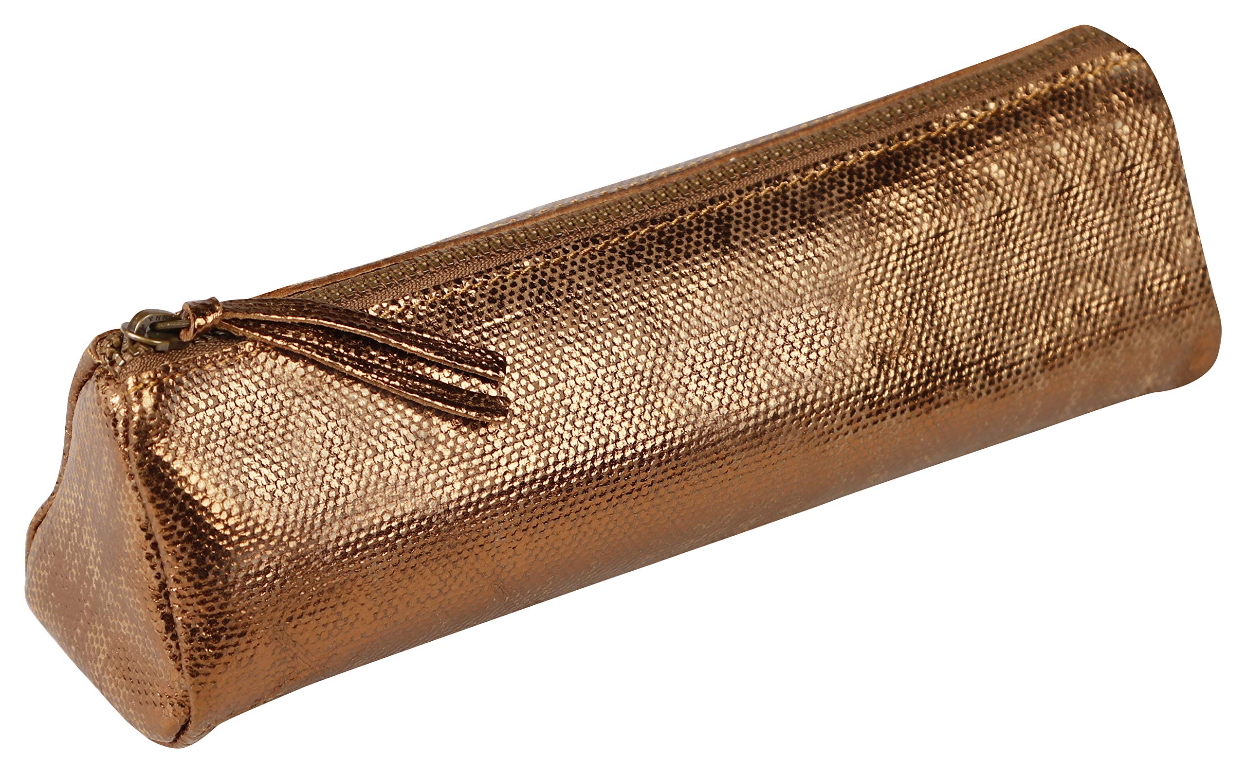 Clairefontaine 410042C - Kleo-Pathra Bronze Triangular School Pencil Case 22x6x6 cm in Genuine Lambskin Leather - School Supplies - Pencil Case - Pencil Tray