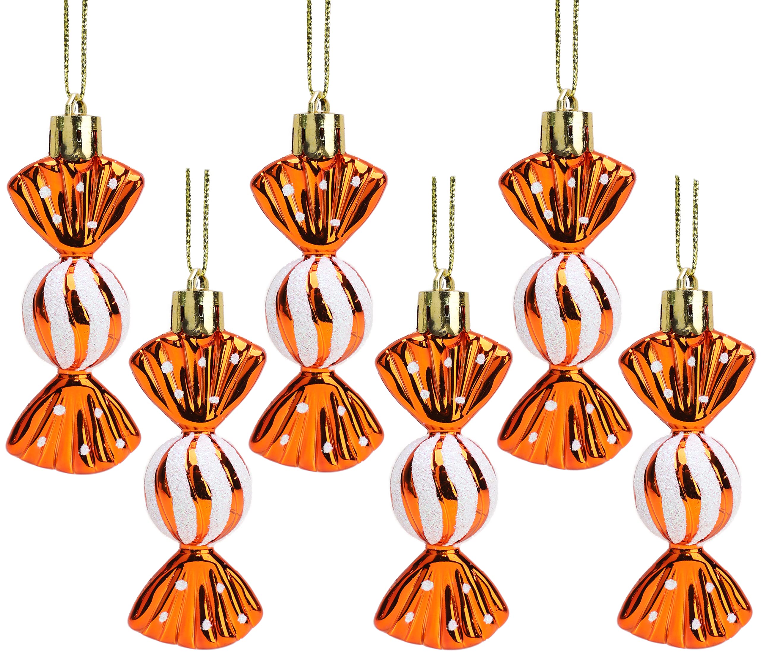Christmas Concepts® Pack of 6-80mm (3.2") Mini Sweet Shaped Baubles – Shiny & Glitter Decorated – Christmas Tree Decorations (Copper)