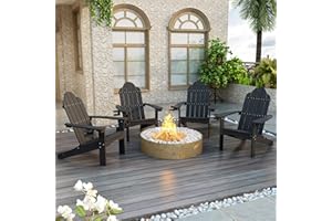 LUE BONA HDPS Adirondack Chairs Set of 4, Fire Pit Outdoor Chair Weather Resistant with Cup Holder, Modern Plastic Chair Plastic for Patio, Deck, Proch, Hotel, Resort, 350LBS, Black
