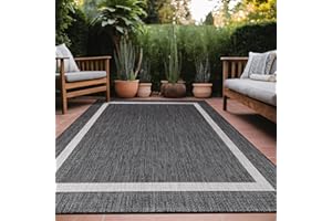 LuuL Home Bordered Outdoor Rug 9x12 Washable Outside Carpet for Indoor Patio Porch Waterproof Easy Cleaning Non Shedding Area Rugs Dark Gray 9 x 12