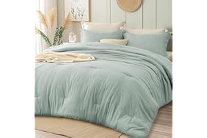 INFIIXSO King Size Comforter Set - Boho Soft Bedding Sets 3 Pieces for All Season, Modern Cationic Two-Color Effect Bedding, Breathable Hotel Bed Set Quilt Blanket, Sage Green