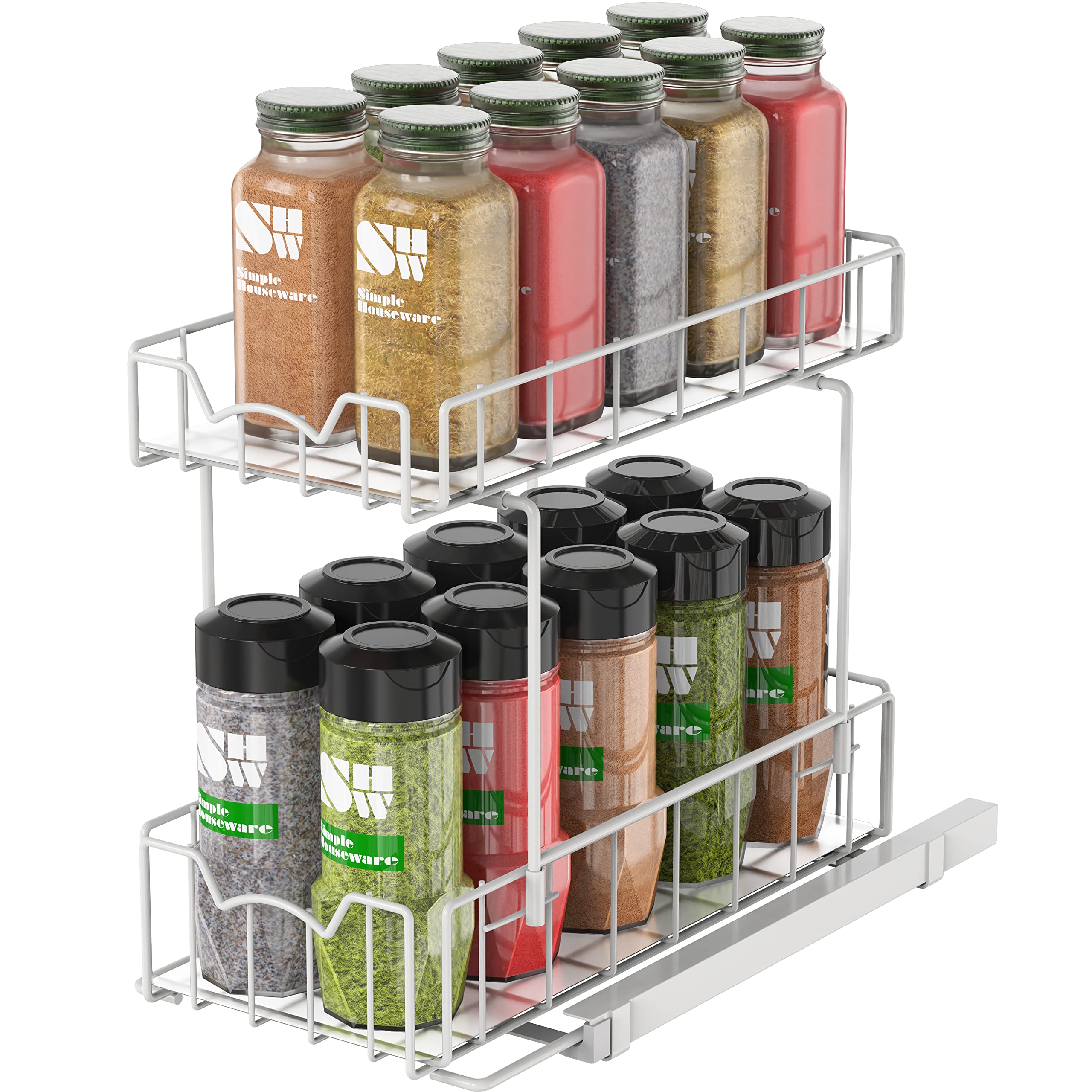 Photo 1 of Simple Houseware 2-Tier Spice Rack Slide Out Wire Basket Drawer Organizer, White