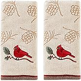 SKL Home Christmas/Winter Cardinal & Branch Hand Towel 2pc Set for Bath/Kitchen/Bar & Gift, Wheat