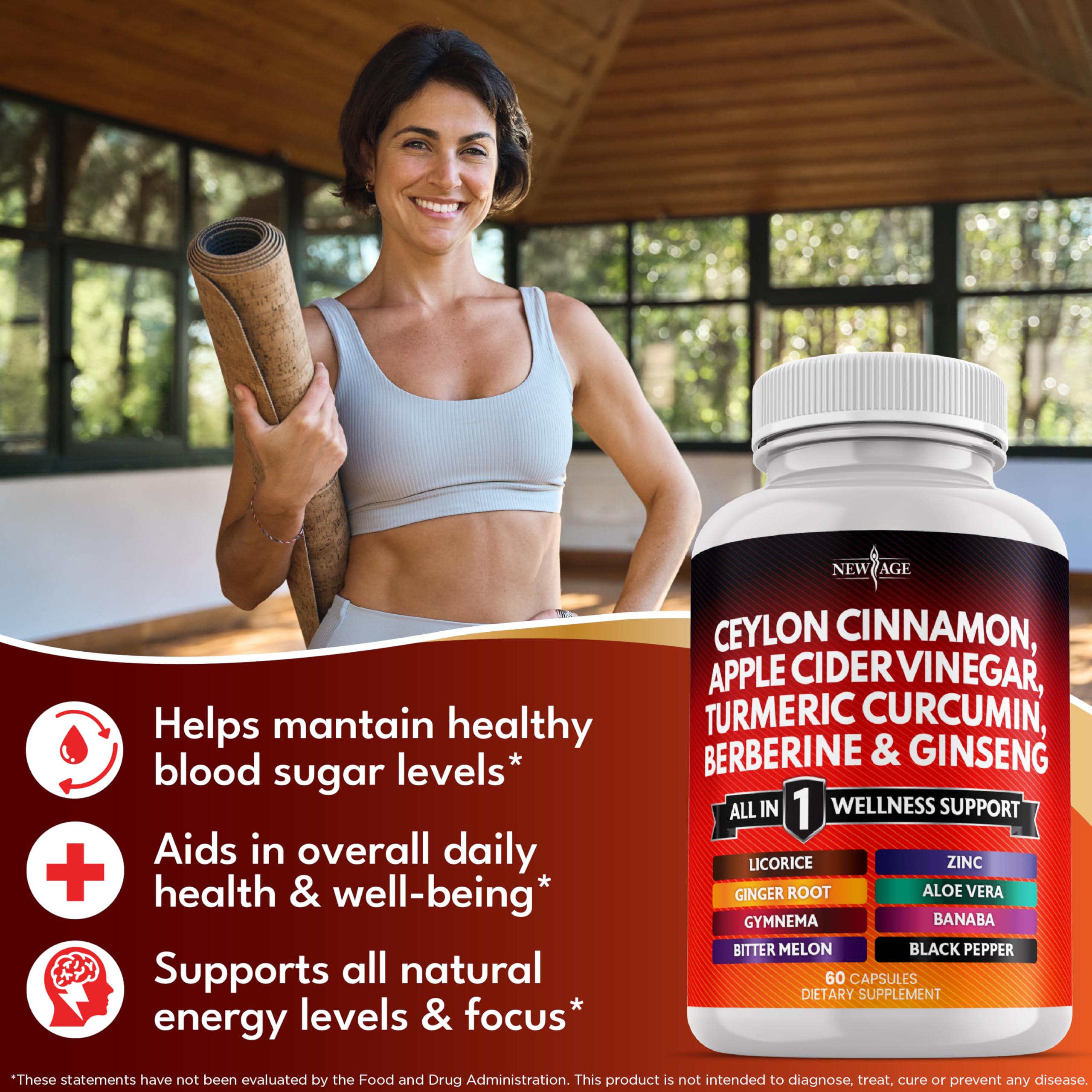 Ceylon Cinnamon, Turmeric, Apple Cider Vinegar, Ginseng, Aloe Vera, Berberine Plus Banaba, Ginger Root - 60 Count