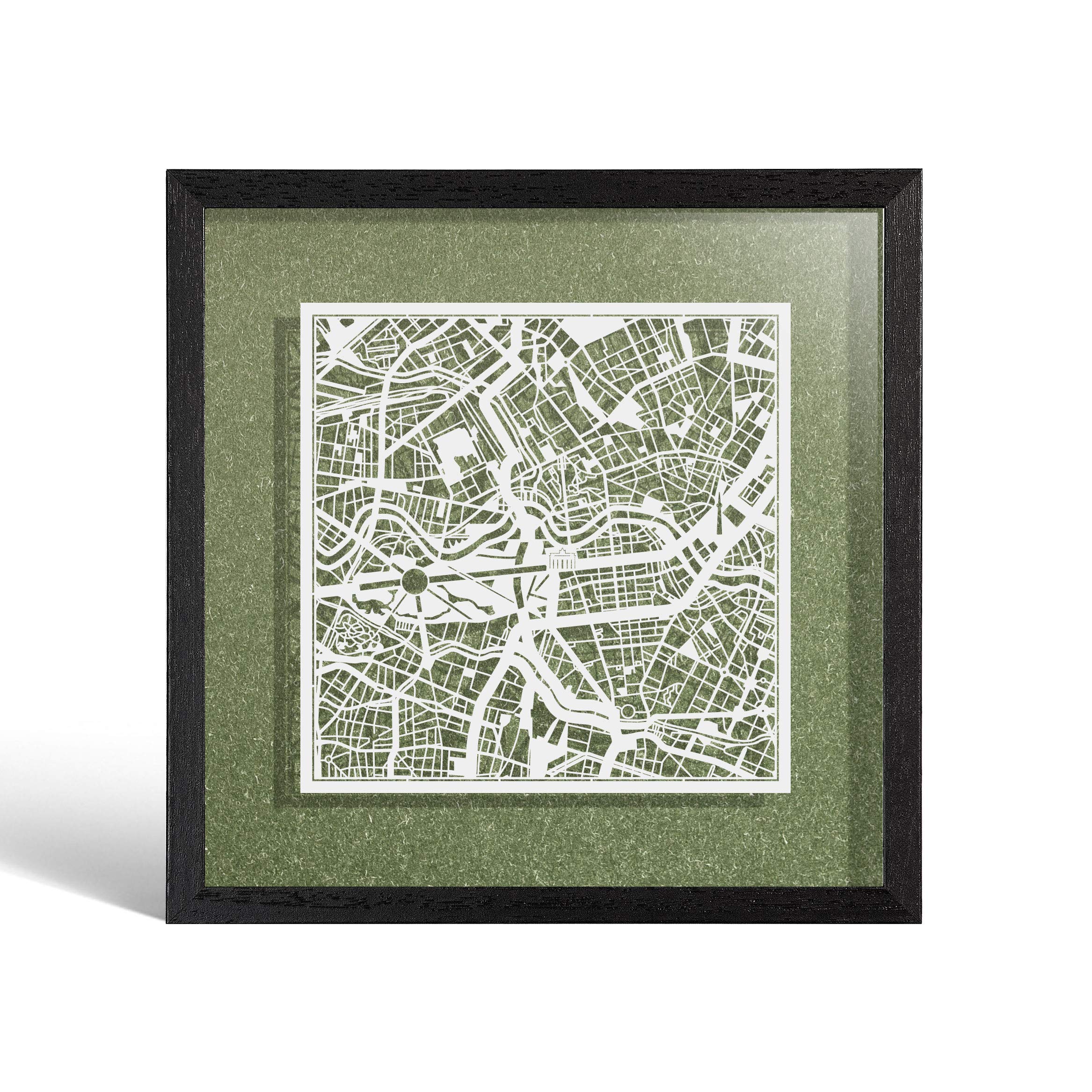 O3 DESIGN STUDIO Berlin Marco de Papel para mapas, White map, Black frame, 9x9 inches, Gift Boxed, 4 background color, self-changing, Paper Art