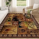 Vintage Cabin Area Rugs for Living Room 5'x7', Non Slip Machine Washable Rustic Lodge Bear Rug Carpet for Dining Floor Bedroom Office Indoor, Farmhouse Rustic Living Room Decor