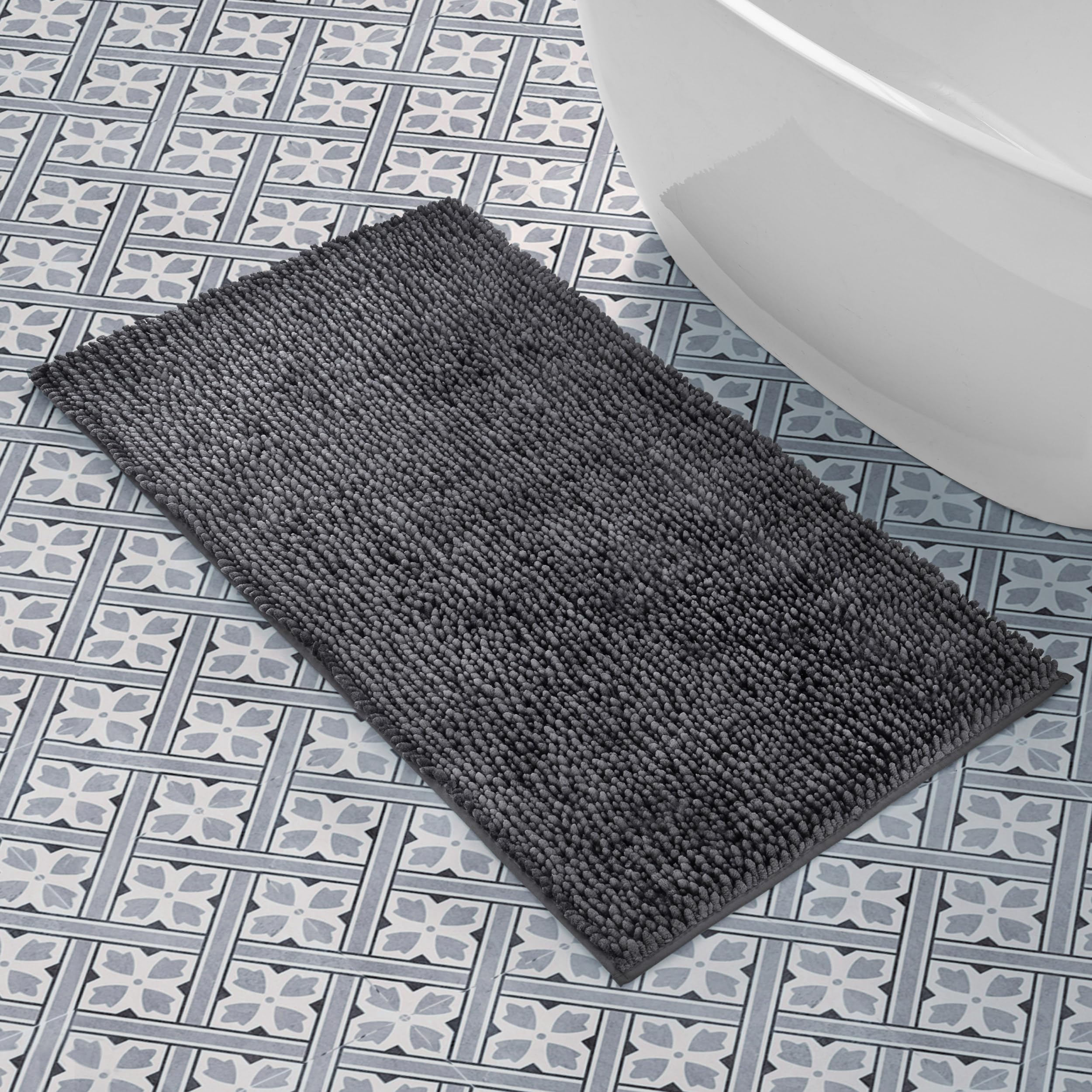 Laura Ashley Butter Chenille 27" x 45" Bath Mat, Charcoal