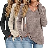Oakgarden 3 Pack Women's Maternity Nursing Tops, V Neck Breastfeeding Sweaters Long Sleeve Hidden Zipper Shirts