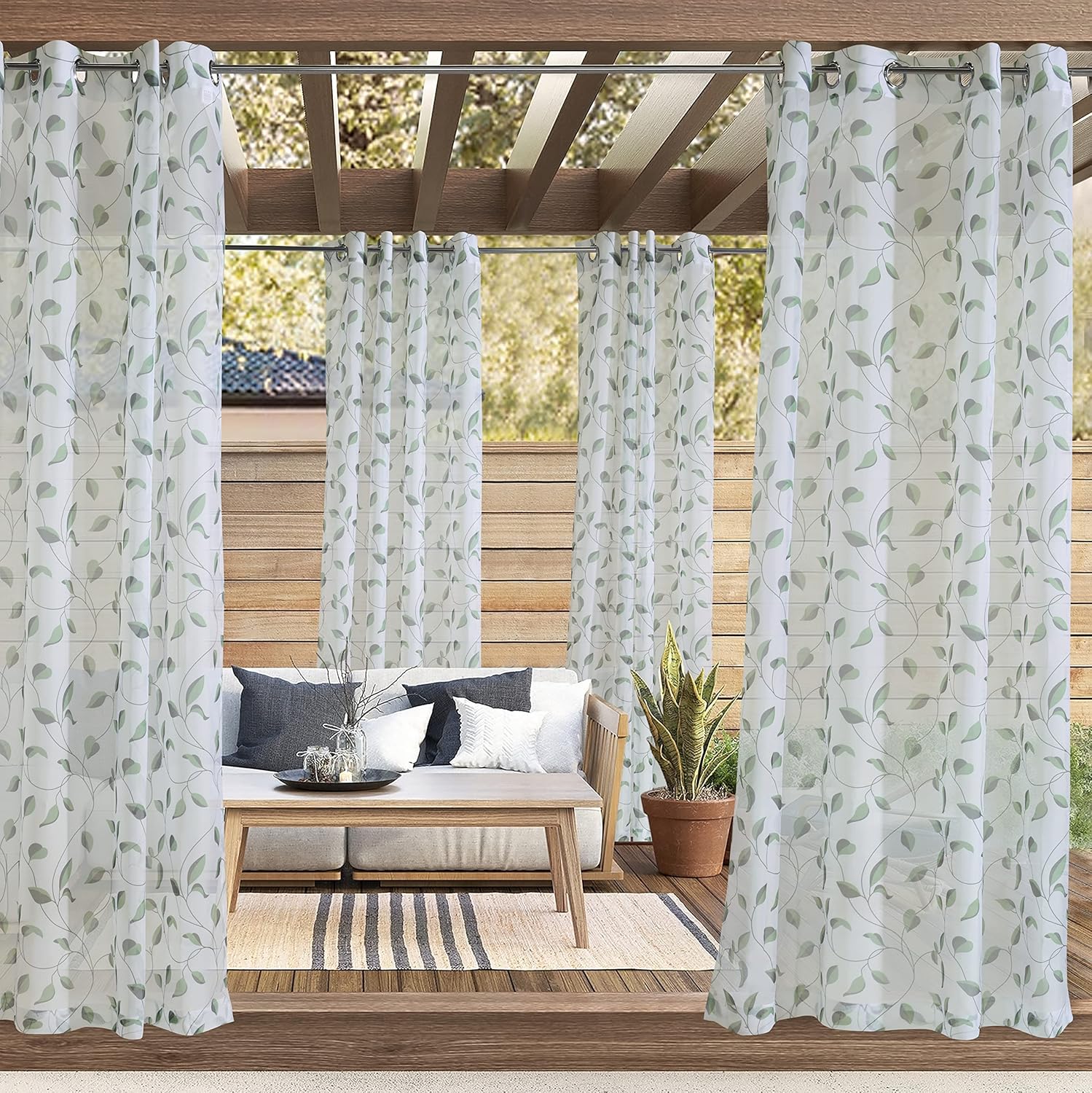 Outdoor Curtains - LOFT LIVING Tandem Leaf Indoor/Outdoor Grommet Curtain Panel 54