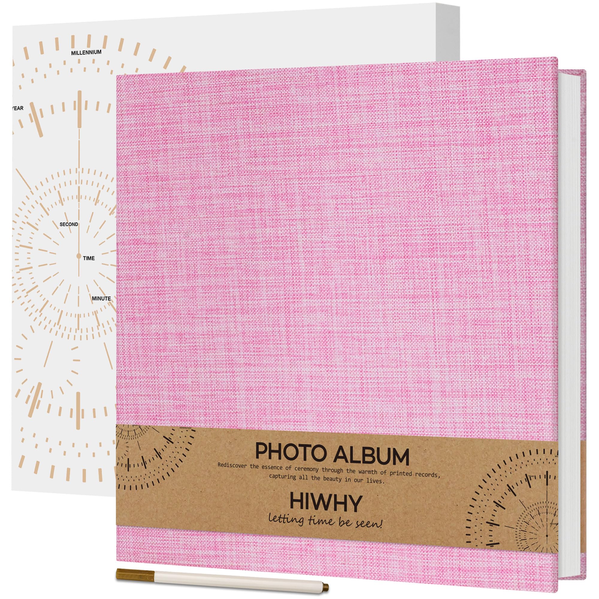 Photo 1 of Hiwhy Large Photo Album Self Adhesive for 4x6 8x10 Pictures Scrapbook Album DIY Scrap Book 60 Sticky Pages Family Wedding Couple with A Metallic Pen Pink