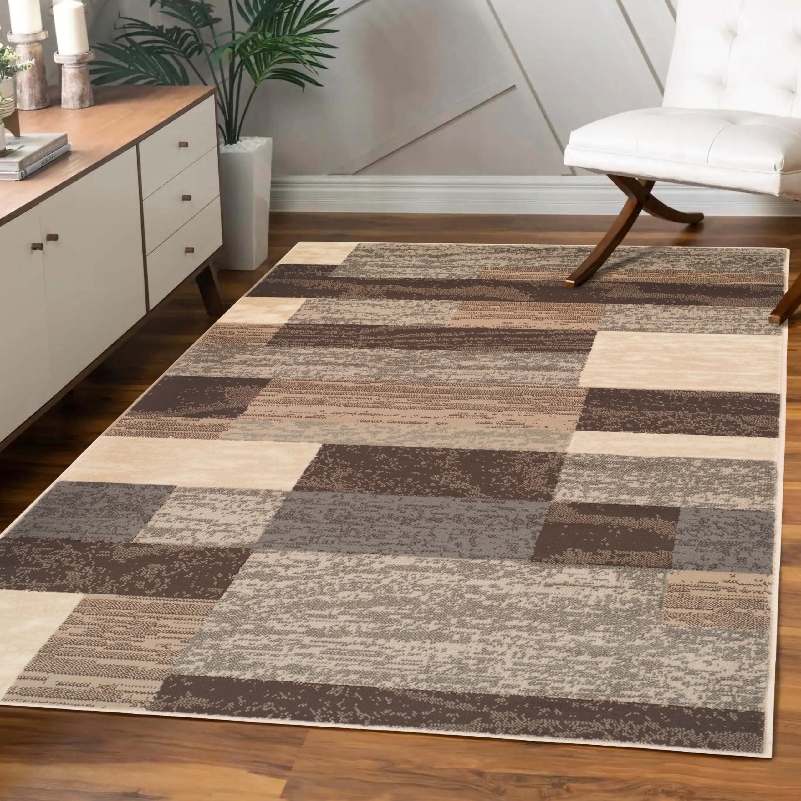 Superior Indoor Area Rug, Jute Backing, Plush Modern Rugs for Entryway, Kitchen Floors, Office Floor Cover, Color Block Rugs, Rockwood Collection, 6′ x 9′, Slate