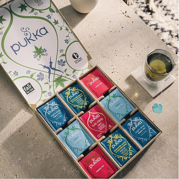 PUKKA ORGANIC TEA GIFT SET, RELAX SELECTION HERBAL TEA SAMPLER FOR HEALTH AND WELLNESS, 45 TEA BAGS