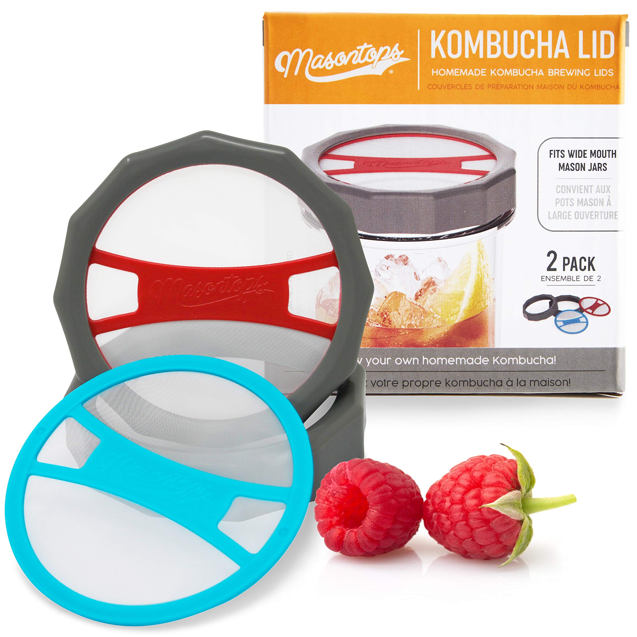Masontops Kombucha Lid - Home Brewing Mason Jar Supplies - Live Organic Kombucha Making Starter Kit - Scoby Not Included 2-Pack