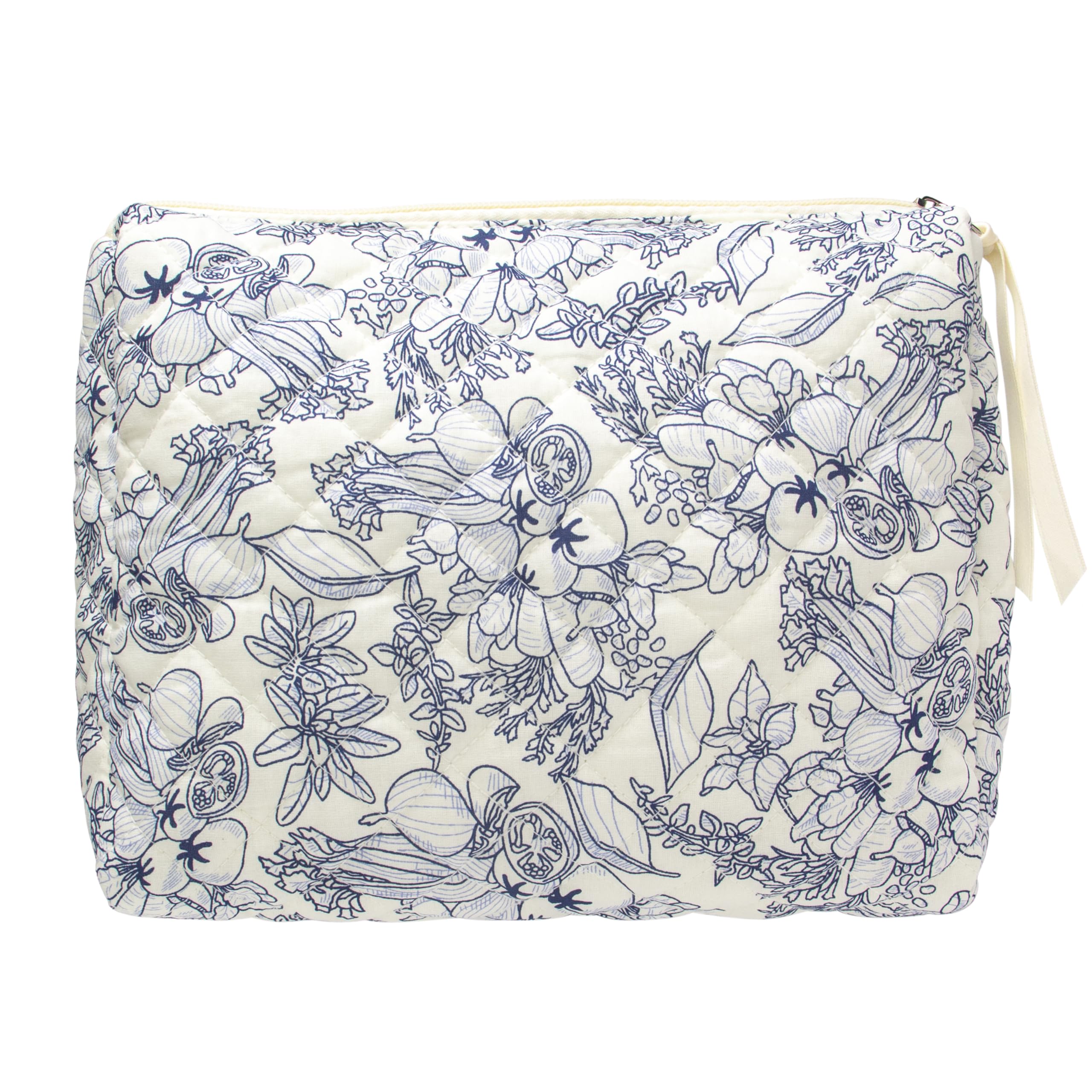 Photo 1 of PAZIMIIK Quilted Makeup Bag Large Travel Zipper Soft Cosmetic Pouch for Women Girls Make Up,Flower White